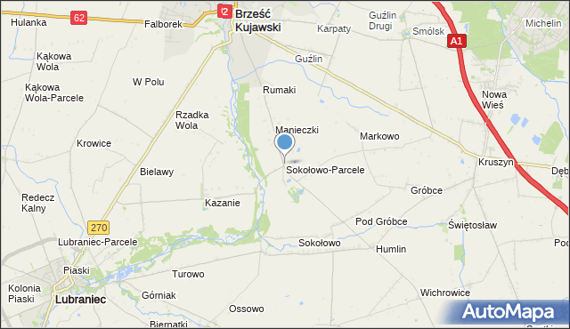 mapa Sokołowo-Parcele, Sokołowo-Parcele gmina Brześć Kujawski na mapie Targeo